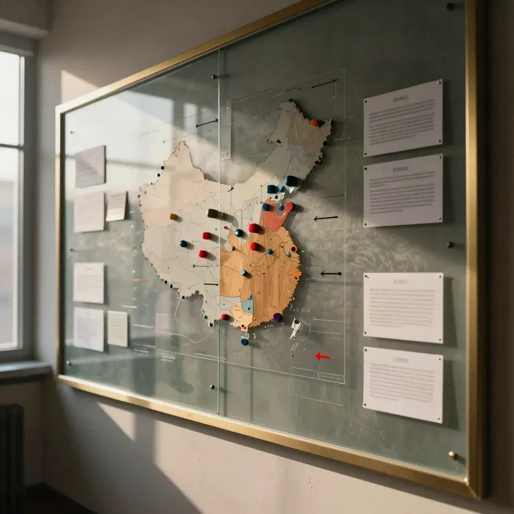 Mur de cartographie des risques avec aimants colorés et flèches, dans une salle de réunion.